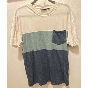 VANS Colorblock Stripe Tee T Shirt Pocket Detail White Blue Green